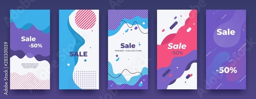 Social media banner. Story sale swipe up template, sale price vertical poster pack, mobile app promo. Vector store promo offer illustration landing frame set