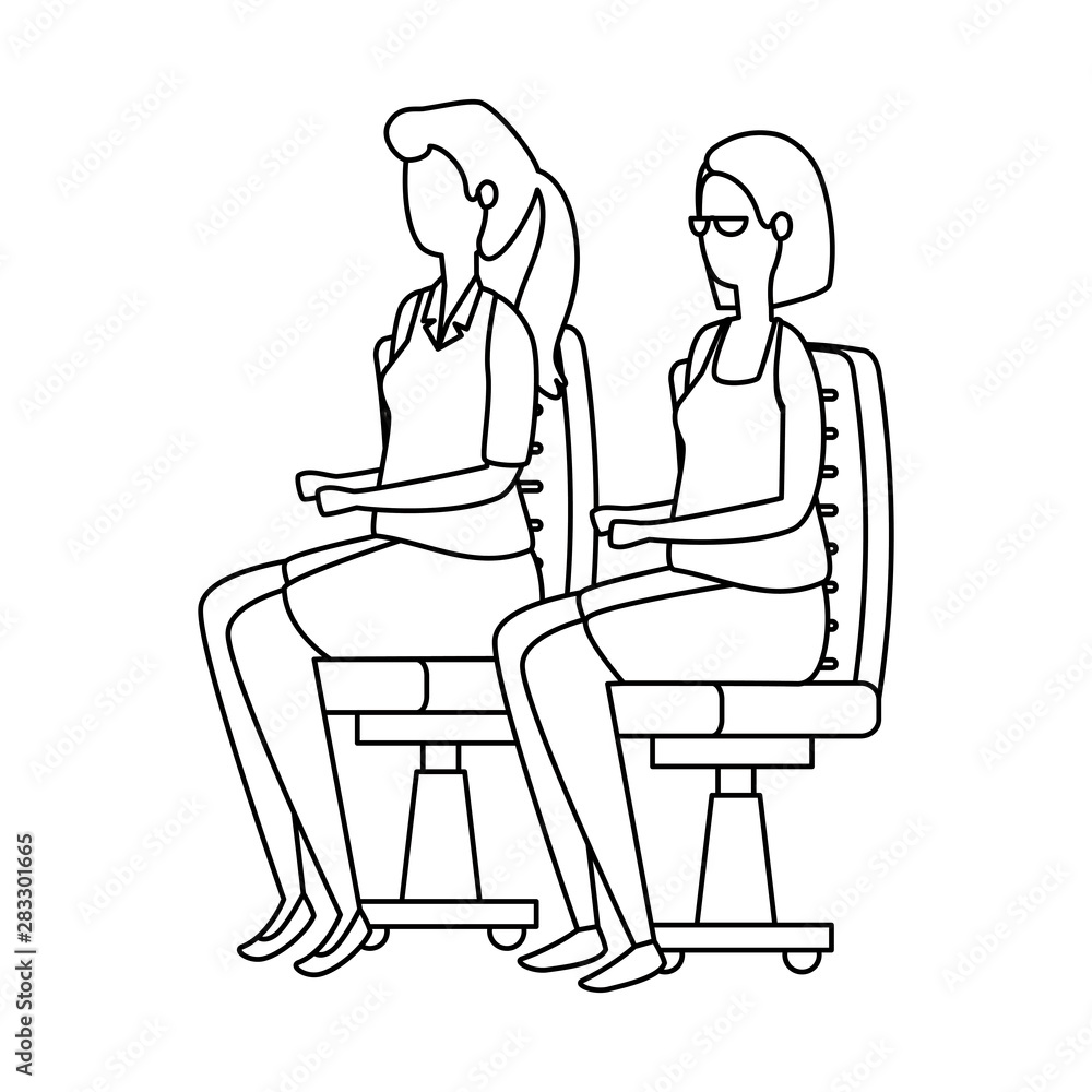 elegant businesswomen workers seated in office chairs elegant businesswomen workers seated in office chairs