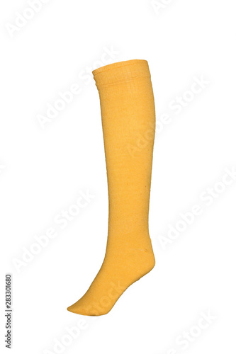 colourful pairs of soccer socks isolated on white background