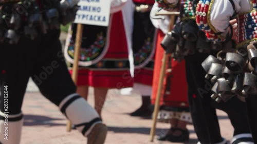  Kukeri-old colorful  Bulgarian tradition, mummers perform rituals in costumes and bronze bells.  photo