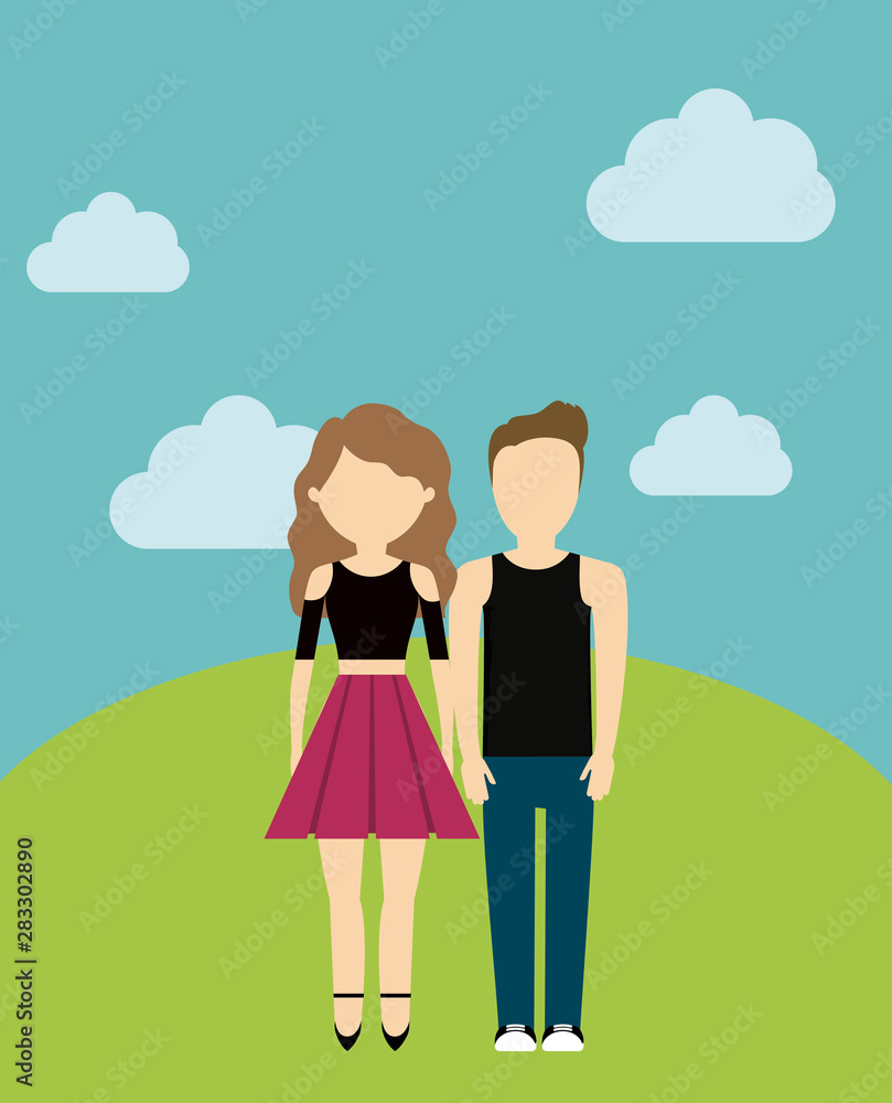 young couple in landscape avatar character