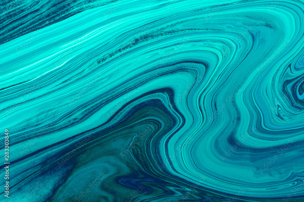 Blue Acrylic pour Color Liquid marble abstract surfaces Design. - obrazy, fototapety, plakaty 