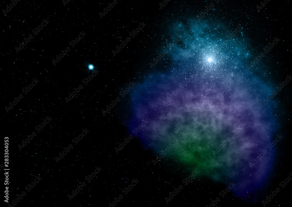 Fototapeta premium Being shone and star field against space.. 3D rendering