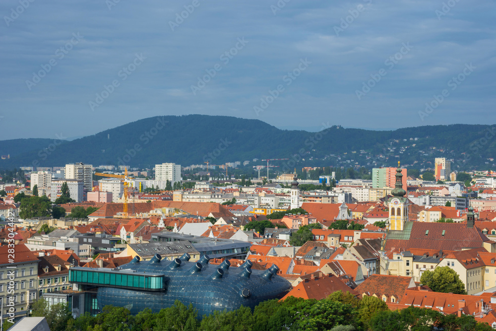 Cityscape of Graz from Shlossberg hill, Graz, Styria region, Austria