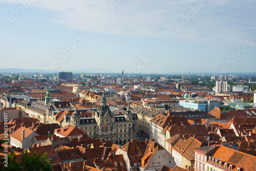 Cityscape of Graz with the Rathaus (town hall) and historic buildings, in Graz, Styria region, Austria. 