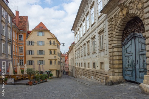 Pedestrian street in the old charming city center of Graz  Styria region  Austria