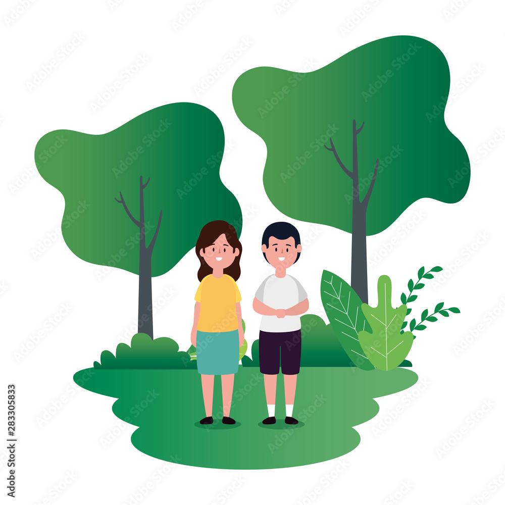 little kids couple on the park scene little kids couple on the park scene