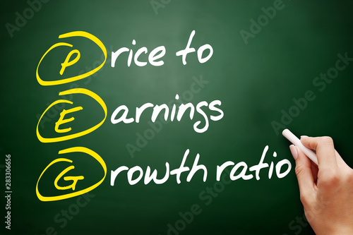 PEG - Price to Earnings Growth ratio acronym, business concept background