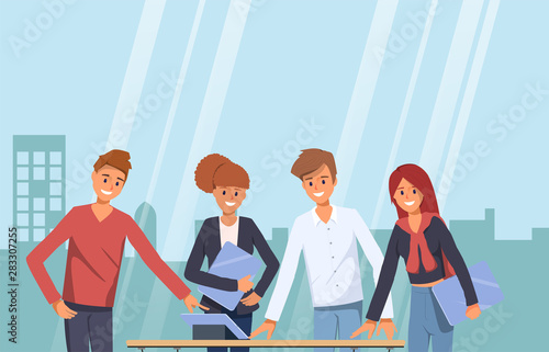 Business people teamwork corporate. Colleague character in office workspace.
