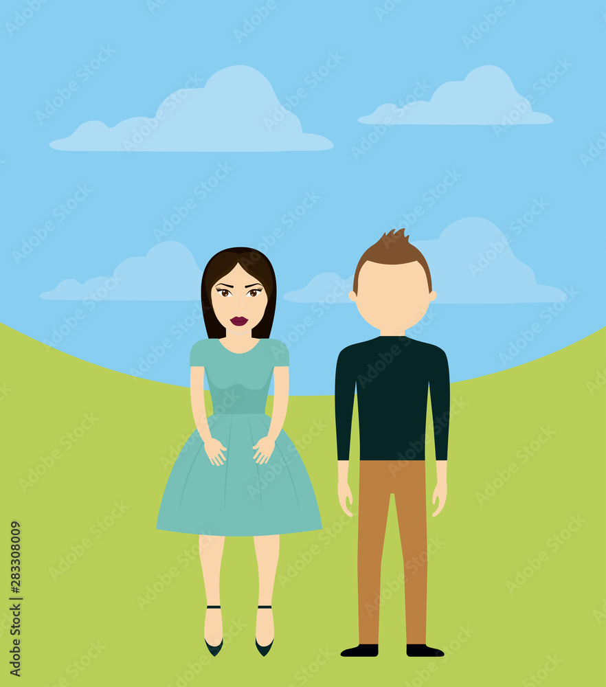 young couple in landscape avatar character young couple in landscape avatar character