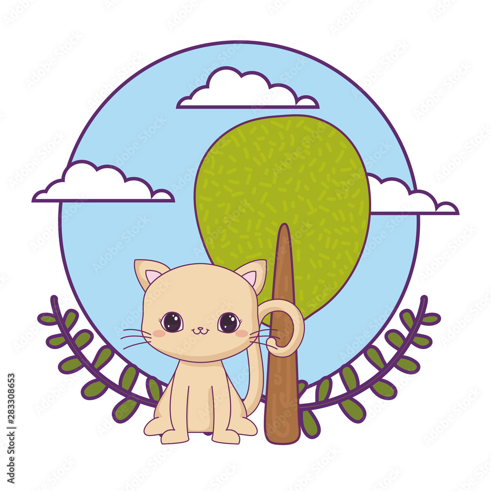cute cat animal with tree plant nature cute cat animal with tree plant nature