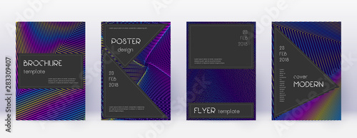Black brochure design template set. Rainbow abstra
