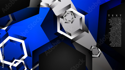 Vector hexagon overlaps and blue color for background, space for text
