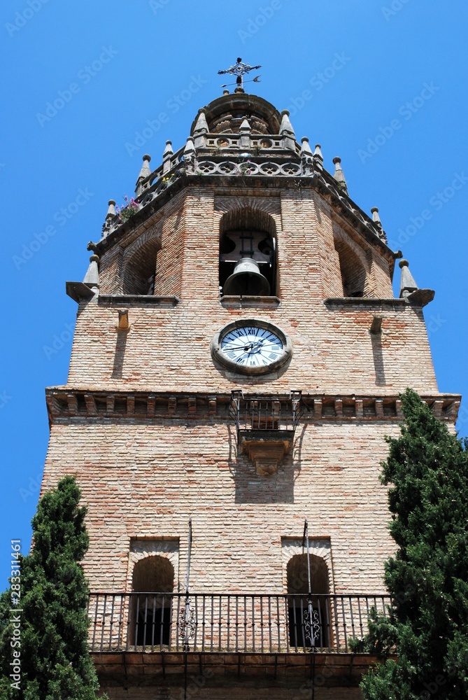 View of Santa Maria La Mayor Church bell tower, Ronda, Andalusia, Spain.