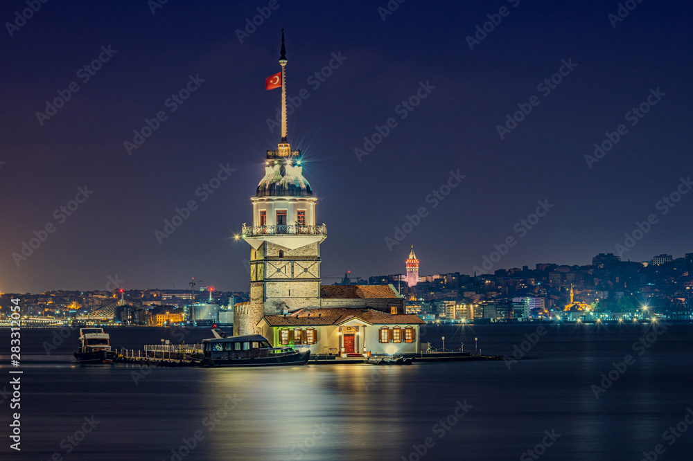 Maiden's Tower, Maiden's Tower, night view, city lights, sea, landscape, mosque, history, art, artistic, night scene, istanbul, turkey, peace, spacious, comfort, long exposure, city views, istanbul ni