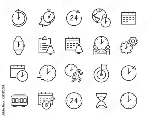 set of time icons, clock, alarm, hours