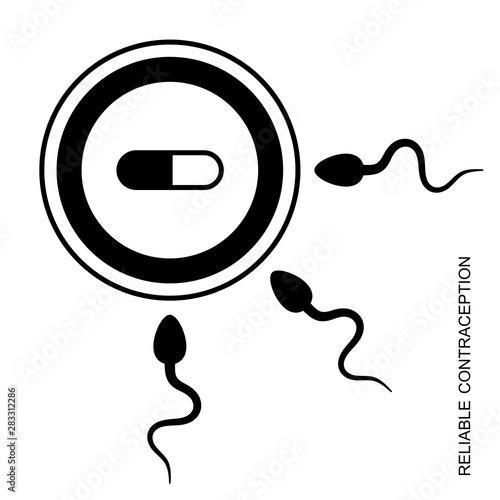 The movement of sperm to the egg. Simple element. Icon reliable contraception for mobile applications on web sites and public use. Vector illustration. Birth control pills.