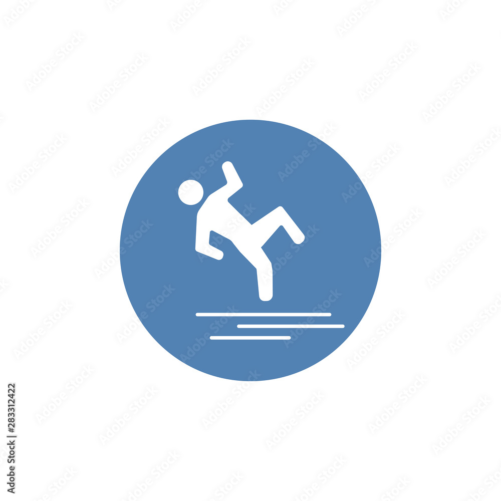 Slippery floor road vector icon on white background. Fall falling danger accident eps vector sign.