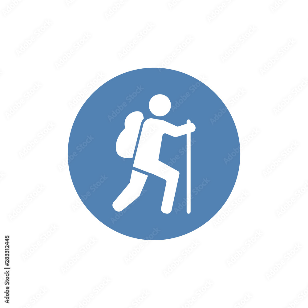 hiking icon on white background. Backpacker icon