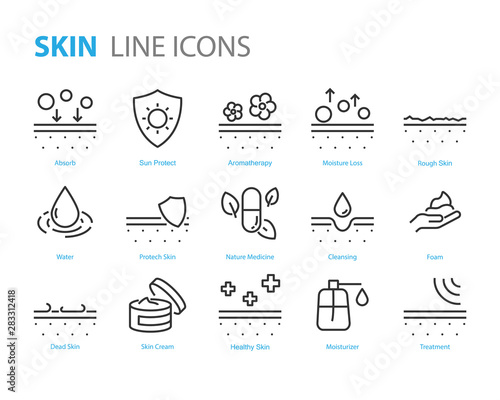 set of skin icons, aloe vera, uv protect, moisturizing, lotion