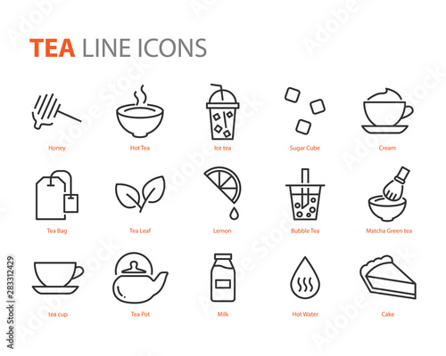 set of tea icons, cafe, cup tea