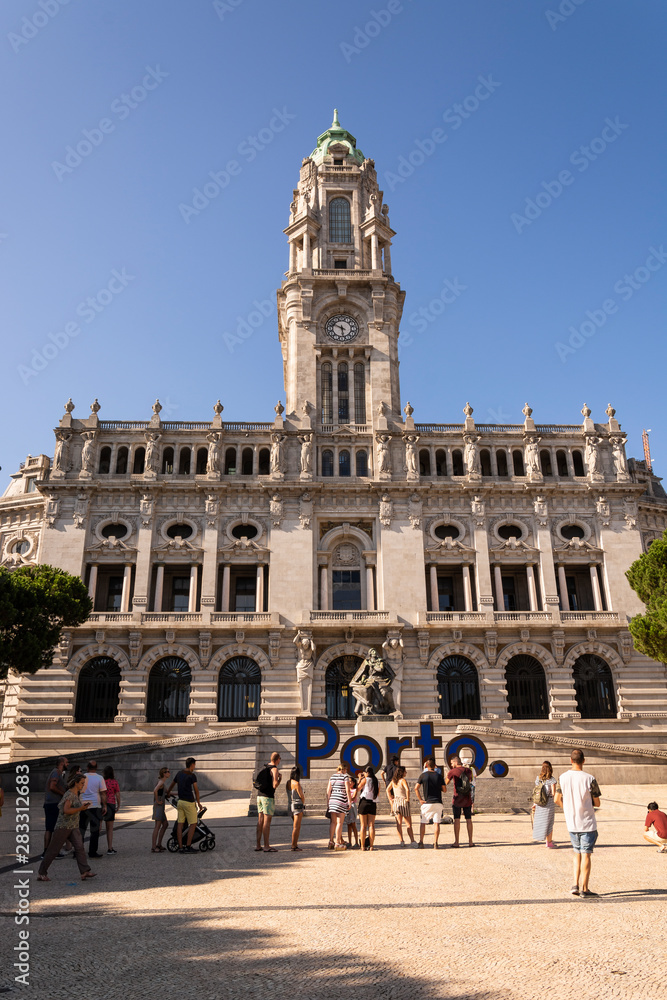 Porto City Hall with people