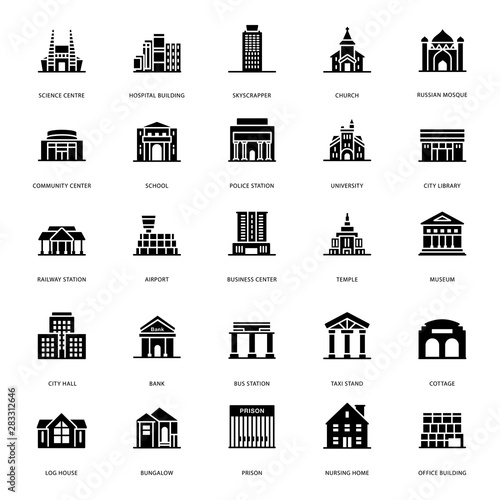 Building Architectures Glyph Icons 