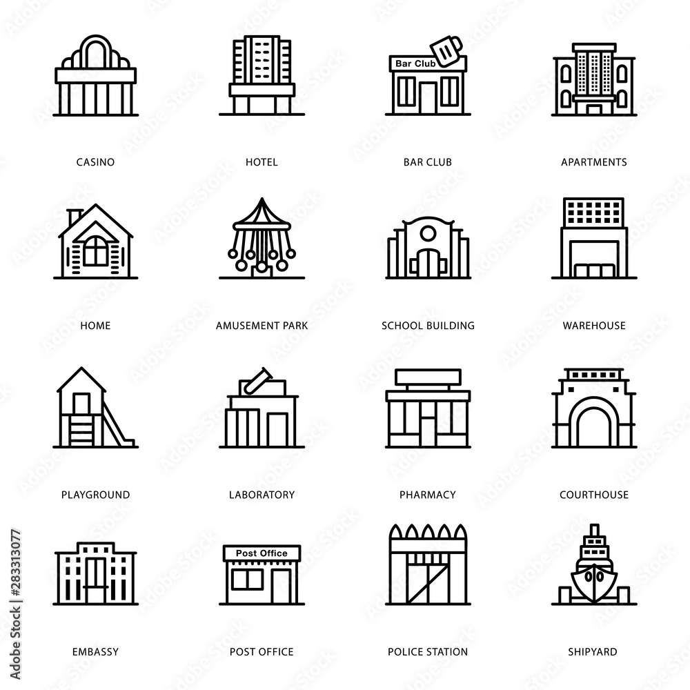 A pack of  line vectors buildings architectures