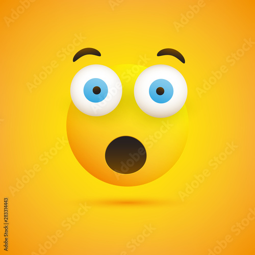 Emoji with Surprised Face, Open Mouth and Eyes - Simple Emoticon on Yellow Background - Vector Design Illustration