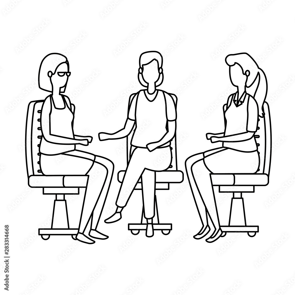 elegant businesswomen workers seated in office chairs