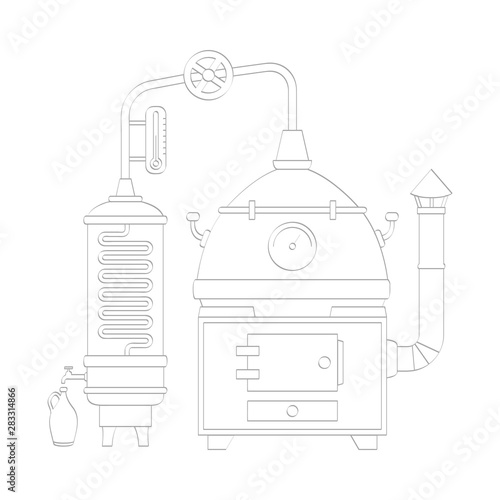 vector icon with vintage distillation apparatus