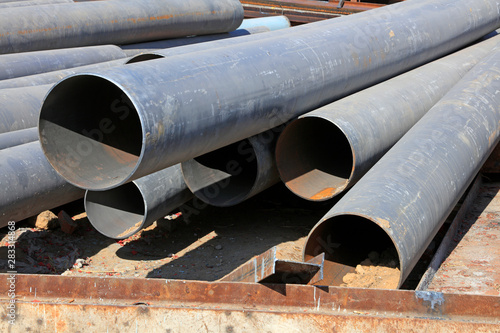 Steel pipe pile in the construction site