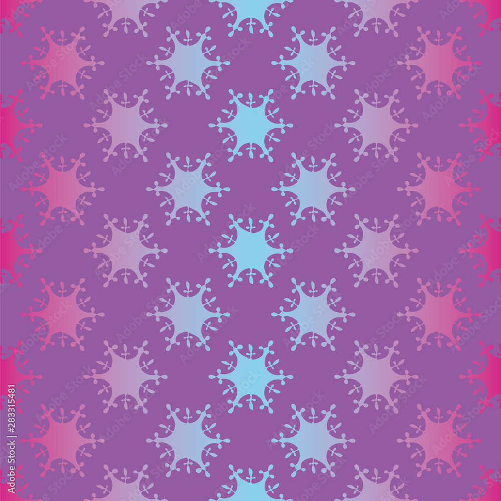 A seamless vector ultraviolet pattern with cutout gradient snowflakes. Surface print design.