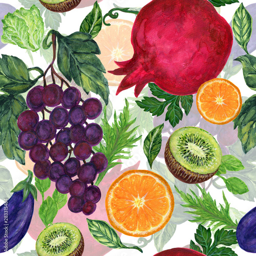 Watercolor hand paint eco food organic cafe menu design. natural fresh fruits and vegetable illustration