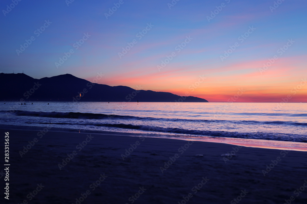 Beautiful sunrise over the sea. Da Nang, Vietnam.	