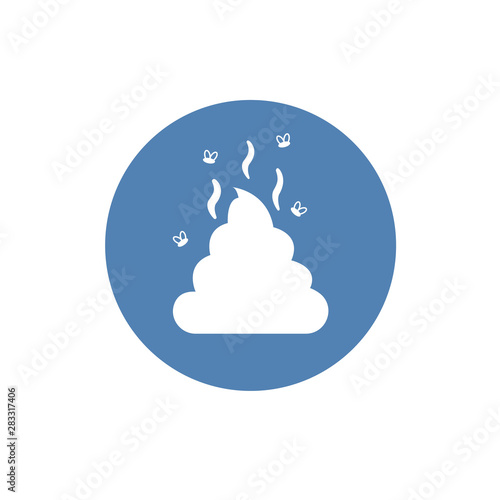 Simple poop illustration. Pile of shit with flies. Black and white vector icon.