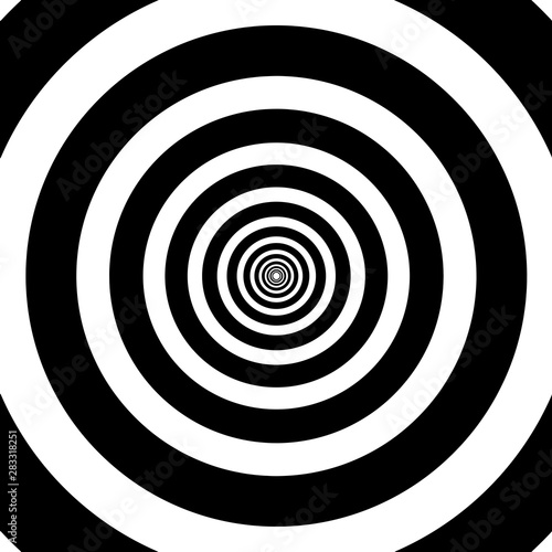 Abstract black and white circles lines. Vector optical illusion. Tunnel or wormhole.