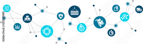 Modern supply chain management icon concept: digitalization & automation in logistics – vector illustration