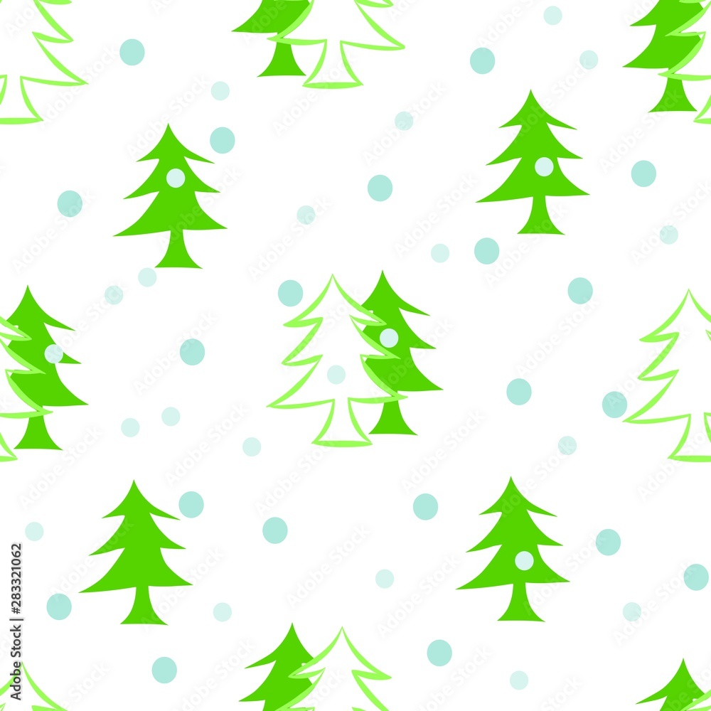 seamless pattern with pine trees drawing, green and white colors vector