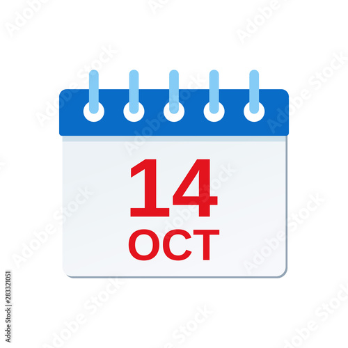 October 14 calendar icon. Columbus Day reminder calendar. Vector. Planner holiday date isolated on white background. Color illustration in flat design.