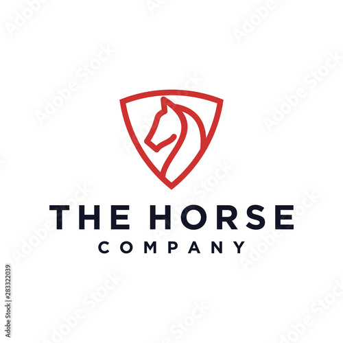 horse shield outline vector icon logo design