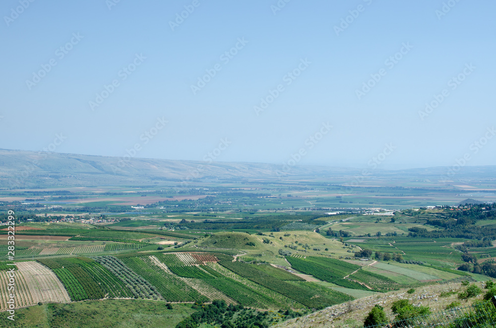 Green farm fields next to Metula - the most northern town in Israel