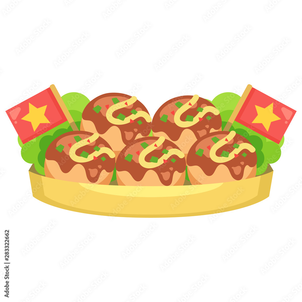 大阪名物たこ焼き(タコヤキ・たこやき)のイラスト 大阪名物たこ焼き(タコヤキ・たこやき)のイラスト