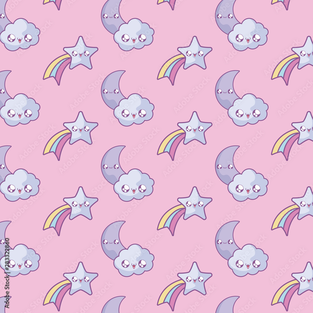 pattern of shooting stars with moons and clouds kawaii style pattern of shooting stars with moons and clouds kawaii style