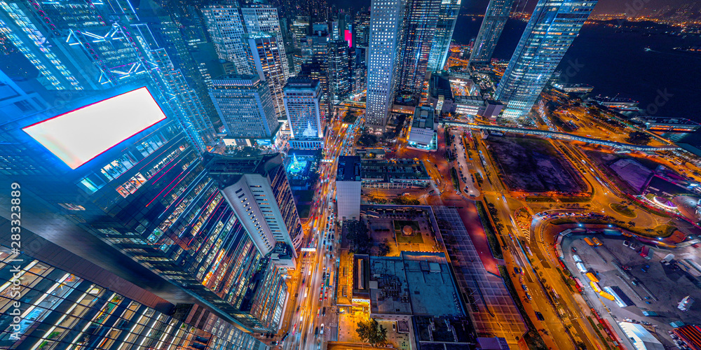 Panorama aerial view of Hong Kong Nightscape in Central Panorama aerial view of Hong Kong Nightscape in Central
