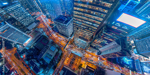 Photography Panorama aerial view of Hong Kong Nightscape in Central