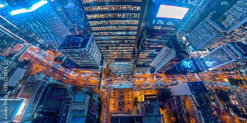 Photography Panorama aerial view of Hong Kong Nightscape in Central
