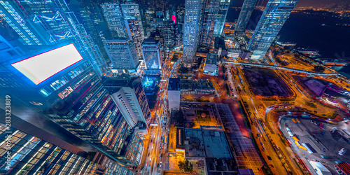 Panorama aerial view of Hong Kong Nightscape in Central © YiuCheung