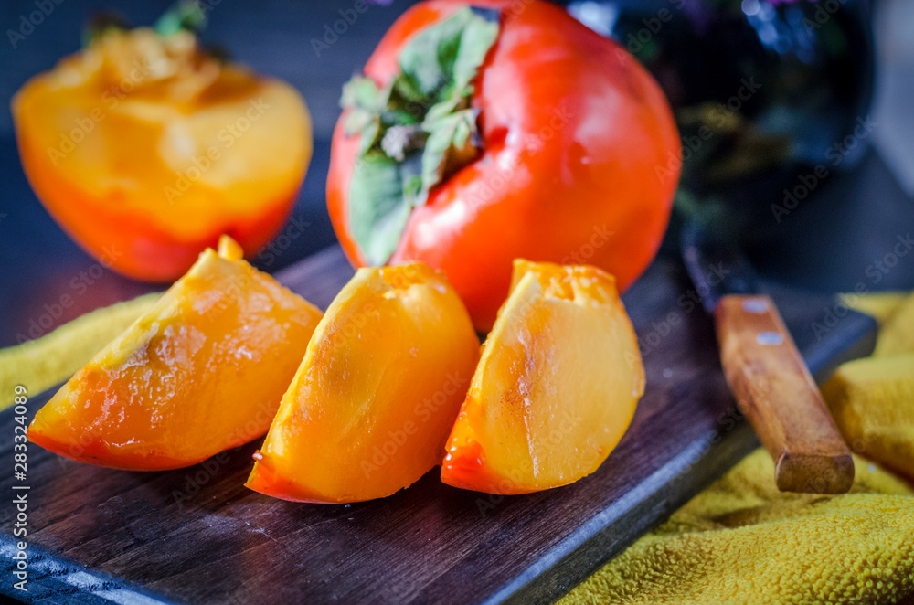 sliced ripe persimmon