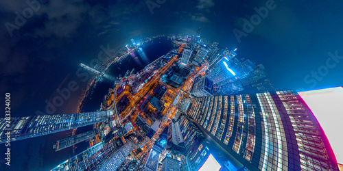 Canvas Print Panorama aerial view of Hong Kong Nightscape in Central